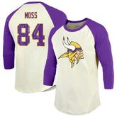 Randy Moss Minnesota Vikings Majestic Threads Retired Player Name & Number 3/4 Raglan Sleeve T-Shirt Cream/Purple - NFL