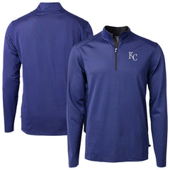 Kansas City Royals Cutter & Buck Big & Tall Virtue Eco Pique Micro Stripe Recycled Quarter-Zip Pullover Top discount