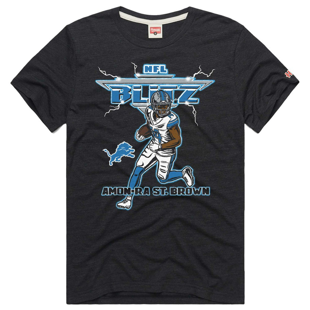 Amon-Ra St. Brown Detroit Lions Homage Unisex NFL Blitz Player Tri-Blend T-Shirt Heathered Charcoal - NFL