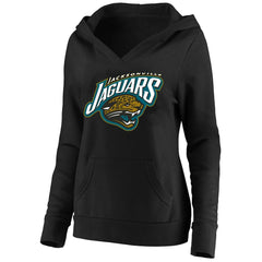 Jacksonville Jaguars Women's Classic Logo V-Neck Pullover Hoodie Black - Mitchell & Ness