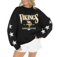 Minnesota Vikings Gameday Couture Women's Rhinestone Star Sleeve Settle the Score Oversized Tri-Blend Pullover Black - NFL