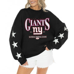 New York Giants Gameday Couture Women's Rhinestone Star Sleeve Settle the Score Oversized Tri-Blend Pullover Black - NFL
