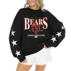 Chicago Bears Gameday Couture Women's Rhinestone Star Sleeve Settle the Score Oversized Tri-Blend Pullover Black - NFL