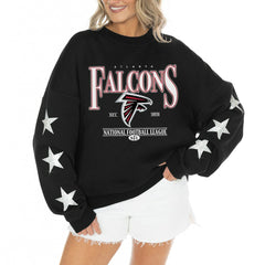 Atlanta Falcons Gameday Couture Women's Rhinestone Star Sleeve Settle the Score Oversized Tri-Blend Pullover Black - NFL