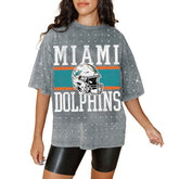 Miami Dolphins Gameday Couture Women's Oversized Mini Rhinestone Classic T-Shirt Gray - NFL