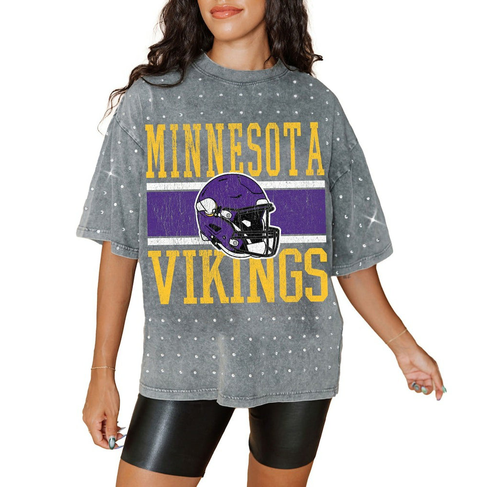 Minnesota Vikings Gameday Couture Women's Oversized Mini Rhinestone Classic T-Shirt Gray - NFL
