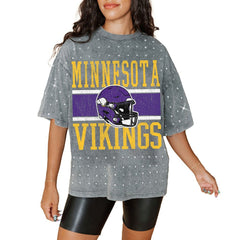 Minnesota Vikings Gameday Couture Women's Oversized Mini Rhinestone Classic T-Shirt Gray - NFL