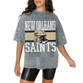 New Orleans Saints Gameday Couture Women's Oversized Mini Rhinestone Classic T-Shirt Gray - NFL