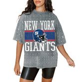 New York Giants Gameday Couture Women's Oversized Mini Rhinestone Classic T-Shirt Gray - NFL