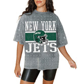 New York Jets Gameday Couture Women's Oversized Mini Rhinestone Classic T-Shirt Gray - NFL