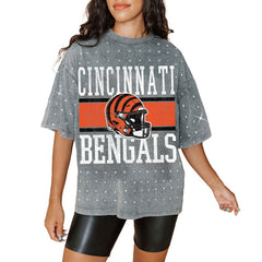 Cincinnati Bengals Gameday Couture Women's Oversized Mini Rhinestone Classic T-Shirt Gray - NFL