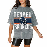 Denver Broncos Gameday Couture Women's Oversized Mini Rhinestone Classic T-Shirt Gray - NFL