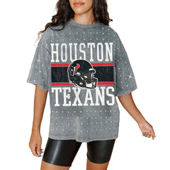 Houston Texans Gameday Couture Women's Oversized Mini Rhinestone Classic T-Shirt Gray - NFL
