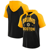Boston Bruins Logo Athletic Prime Raglan Short Sleeve Pullover Hoodie Black