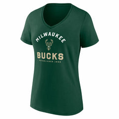 NBA - Milwaukee Bucks Logo Athletic Women's Unrivaled V-Neck T-Shirt - Hunter Green