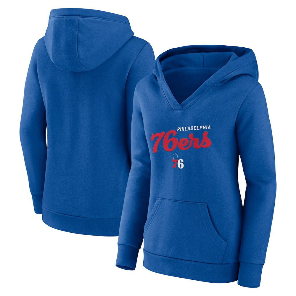 NBA - Philadelphia 76ers Logo Athletic Women's Triumphant V-Neck Pullover Hoodie - Royal