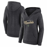 NBA - Milwaukee Bucks Logo Athletic Women's Triumphant V-Neck Pullover Hoodie - Heather Charcoal