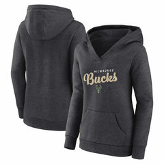NBA - Milwaukee Bucks Logo Athletic Women's Triumphant V-Neck Pullover Hoodie - Heather Charcoal