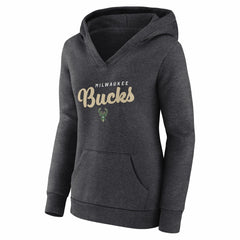 NBA - Milwaukee Bucks Logo Athletic Women's Triumphant V-Neck Pullover Hoodie - Heather Charcoal