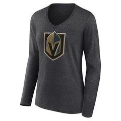 Vegas Golden Knights Women's Primary Logo Long Sleeve V-Neck T-Shirt Charcoal