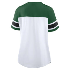 New York Jets Women's Athena Rhinestone Lace-Up V-Neck T-Shirt White/Green - Fanatics