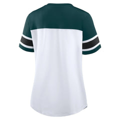 Philadelphia Eagles Women's Athena Rhinestone Lace-Up V-Neck T-Shirt White/Midnight Green - Fanatics