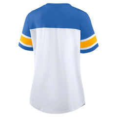 Los Angeles Chargers Women's Athena Rhinestone Lace-Up V-Neck T-Shirt White/Powder Blue - Fanatics