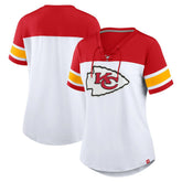 Kansas City Chiefs Women's Athena Lace-Up V-Neck T-Shirt White/Red - Fanatics