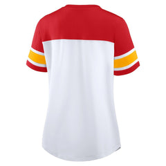 Kansas City Chiefs Women's Athena Lace-Up V-Neck T-Shirt White/Red - Fanatics