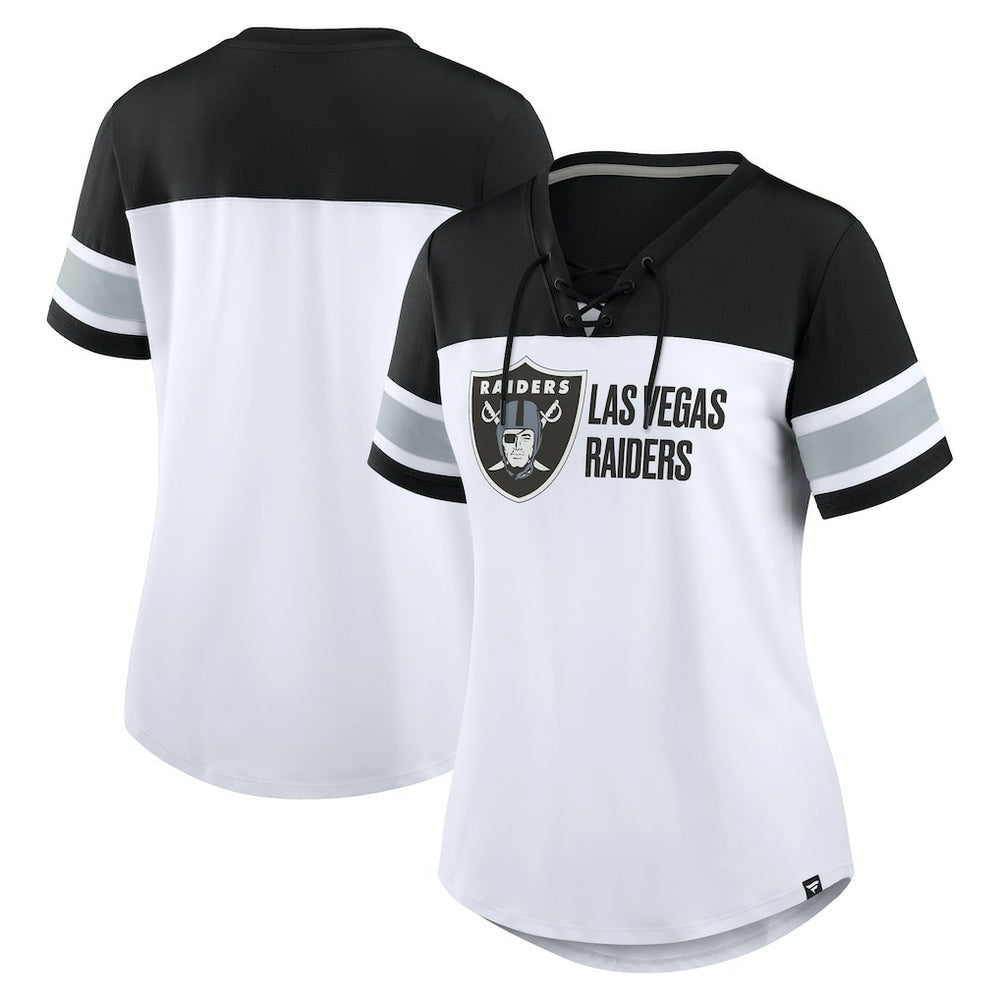 Las Vegas Raiders Women's Athena Lace-Up V-Neck T-Shirt White/Black - Fanatics
