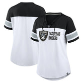 Las Vegas Raiders Women's Athena Lace-Up V-Neck T-Shirt White/Black - Fanatics