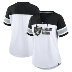 Las Vegas Raiders Women's Athena Lace-Up V-Neck T-Shirt White/Black - Fanatics
