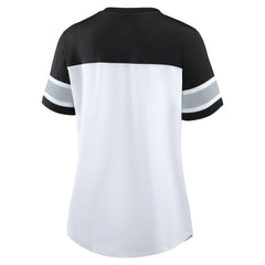 Las Vegas Raiders Women's Athena Lace-Up V-Neck T-Shirt White/Black - Fanatics