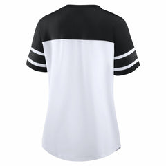 New Orleans Saints Women's Athena Rhinestone Lace-Up V-Neck T-Shirt White/Black - Fanatics
