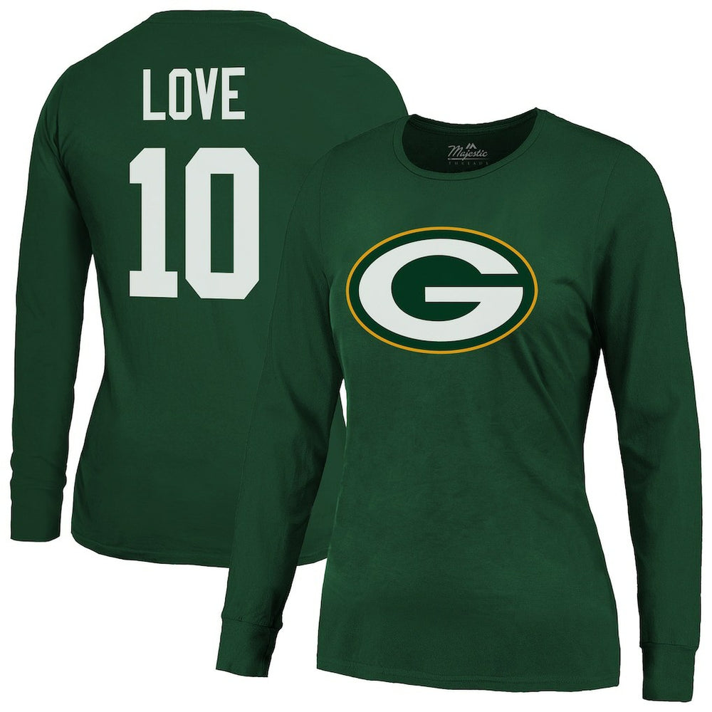 Jordan Love Green Bay Packers Majestic Threads Women's Name & Number Long Sleeve T-Shirt Green - NFL