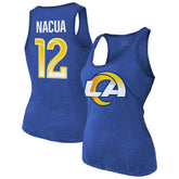 Puka Nacua Los Angeles Rams Majestic Threads Women's Name & Number Tri-Blend Scoop Neck Tank Top Royal - NFL