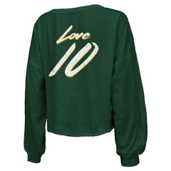 Jordan Love Green Bay Packers Majestic Threads Women's Name & Number Off-Shoulder Script Cropped Long Sleeve Relaxed V-Neck T-Shirt Green - NFL