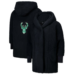 NBA - The Best Lounger in the World By Jill Martin Milwaukee Bucks Unisex Black Oversized Open-Front Hoodie Sweater