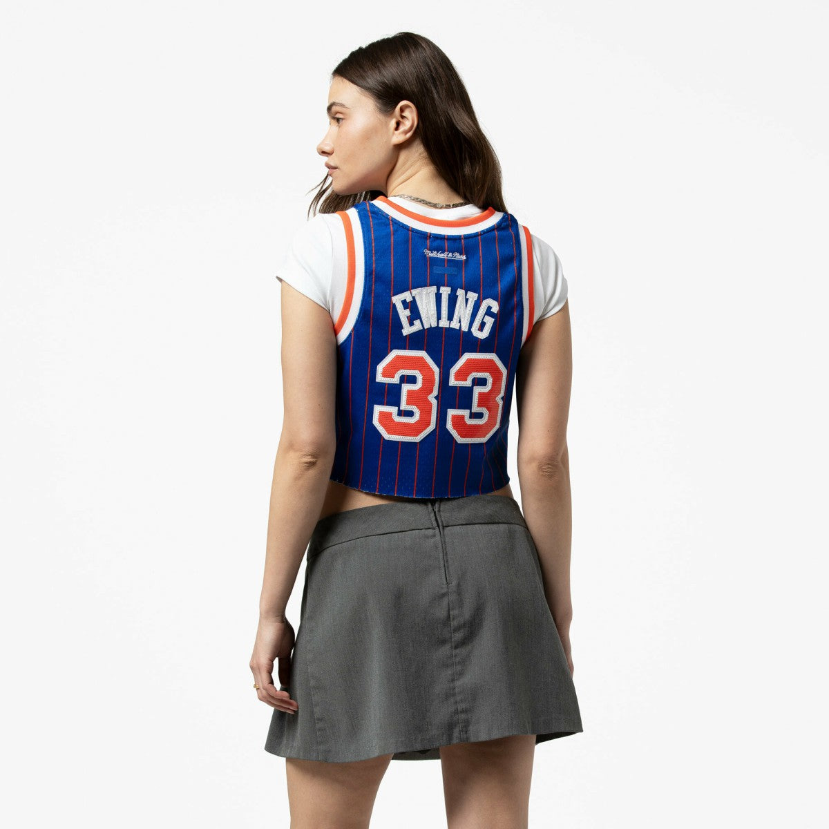 Patrick Ewing New York Knicks x DANNIJO Women's Fashion Cropped Basketball Jersey - Royal | NBA Jerseys