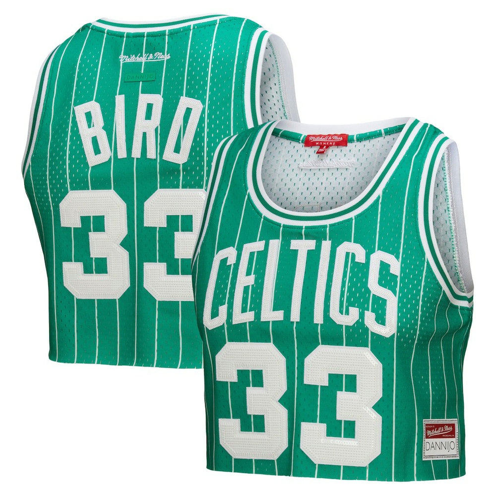 Mitchell & Ness - Larry Bird Boston Celtics x DANNIJO Women's Fashion Cropped Basketball Jersey - Kelly Green