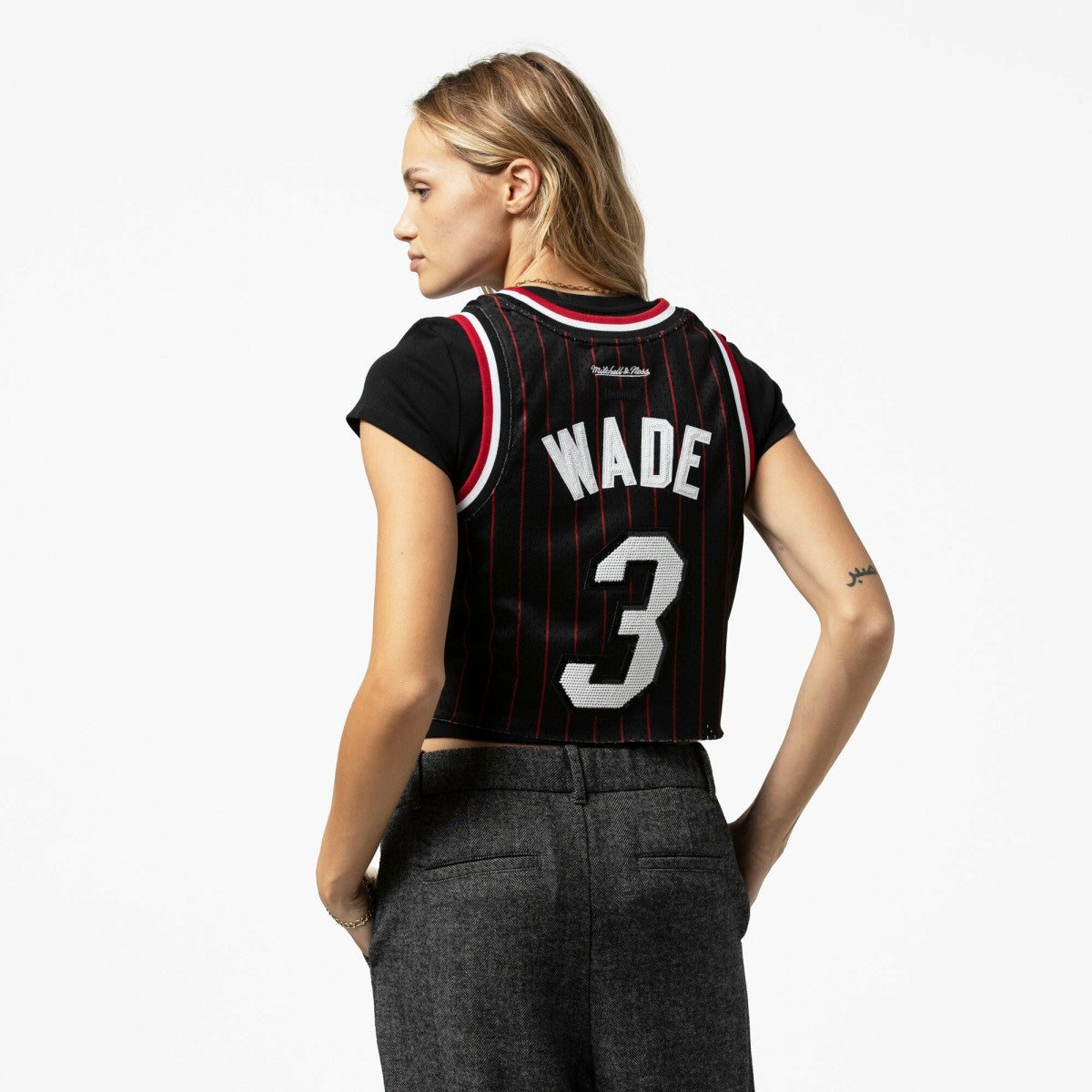 Dwyane Wade Miami Heat x DANNIJO Women's Fashion Cropped Basketball Jersey - Black | NBA Jerseys