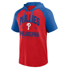 Philadelphia Phillies Logo Athletic Prime Raglan Short Sleeve Hoodie T-Shirt On Sale