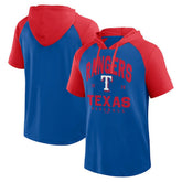 Texas Rangers Logo Athletic Prime Raglan Short Sleeve Hoodie T-Shirt Clearance