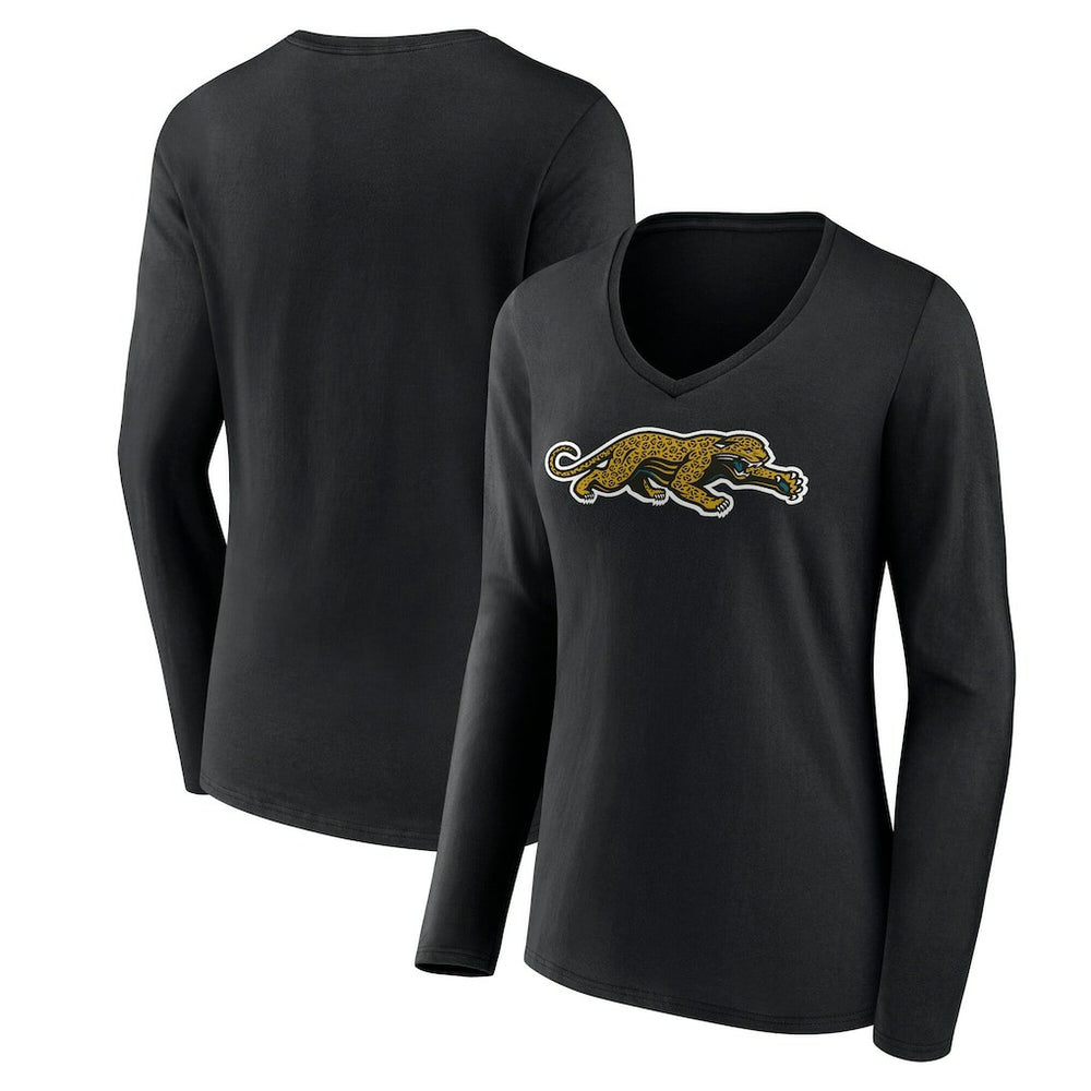 Jacksonville Jaguars Women's Classic Logo Long Sleeve V-Neck T-Shirt Black - NFL