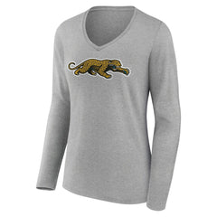 Jacksonville Jaguars Women's Classic Logo Long Sleeve V-Neck T-Shirt Gray - NFL