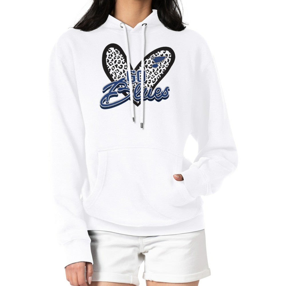 St. Louis Blues - G-III 4Her by Carl Banks Women's Animal Print Heart Fleece Pullover Hoodie White