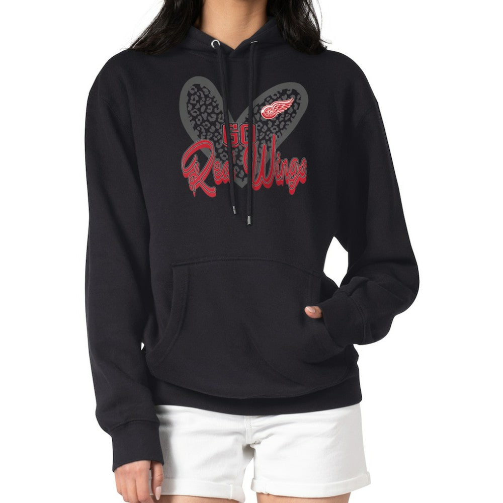 Detroit Red Wings - G-III 4Her by Carl Banks Women's Animal Print Heart Fleece Pullover Hoodie Black