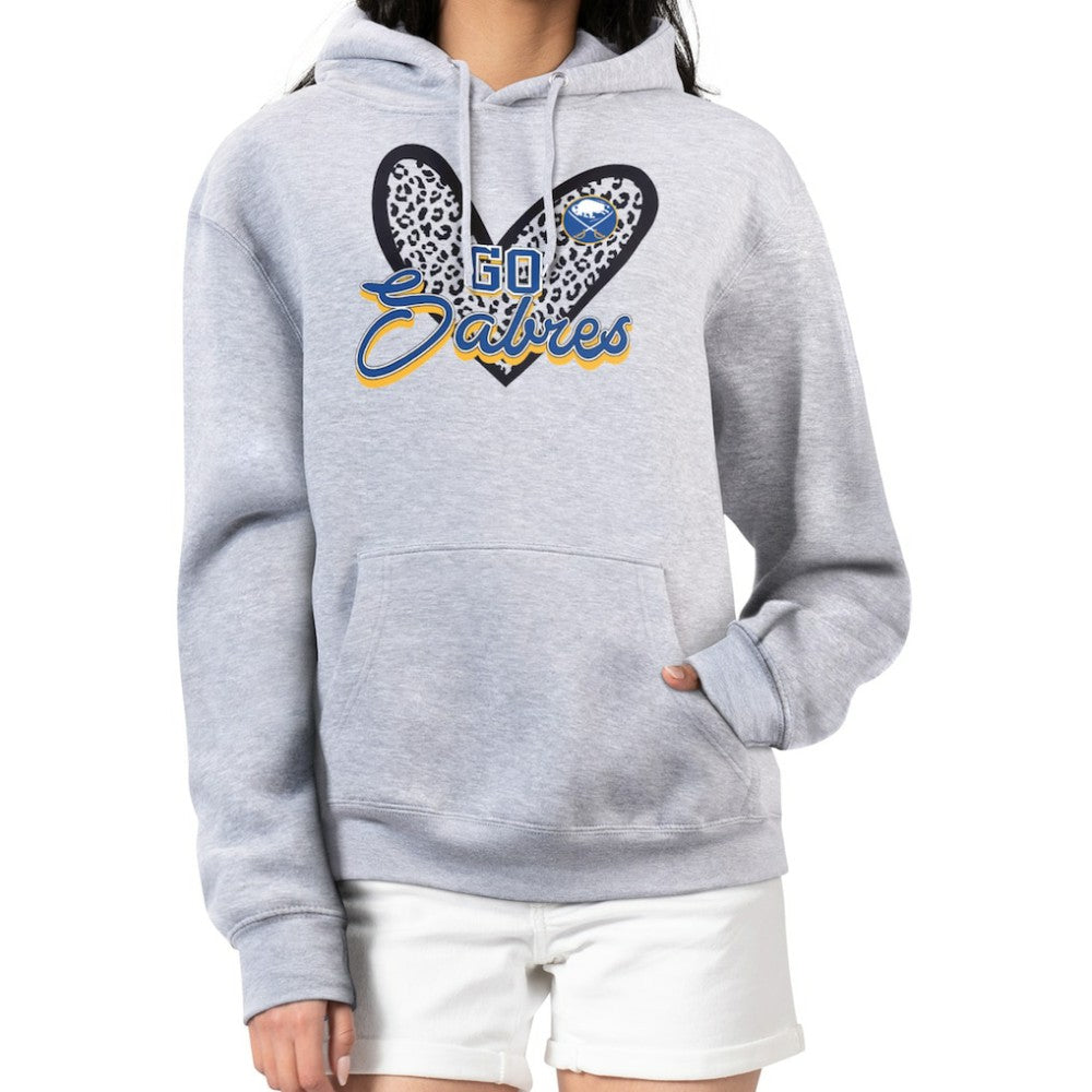 Buffalo Sabres - G-III 4Her by Carl Banks Women's Animal Print Heart Fleece Pullover Hoodie Heather Gray