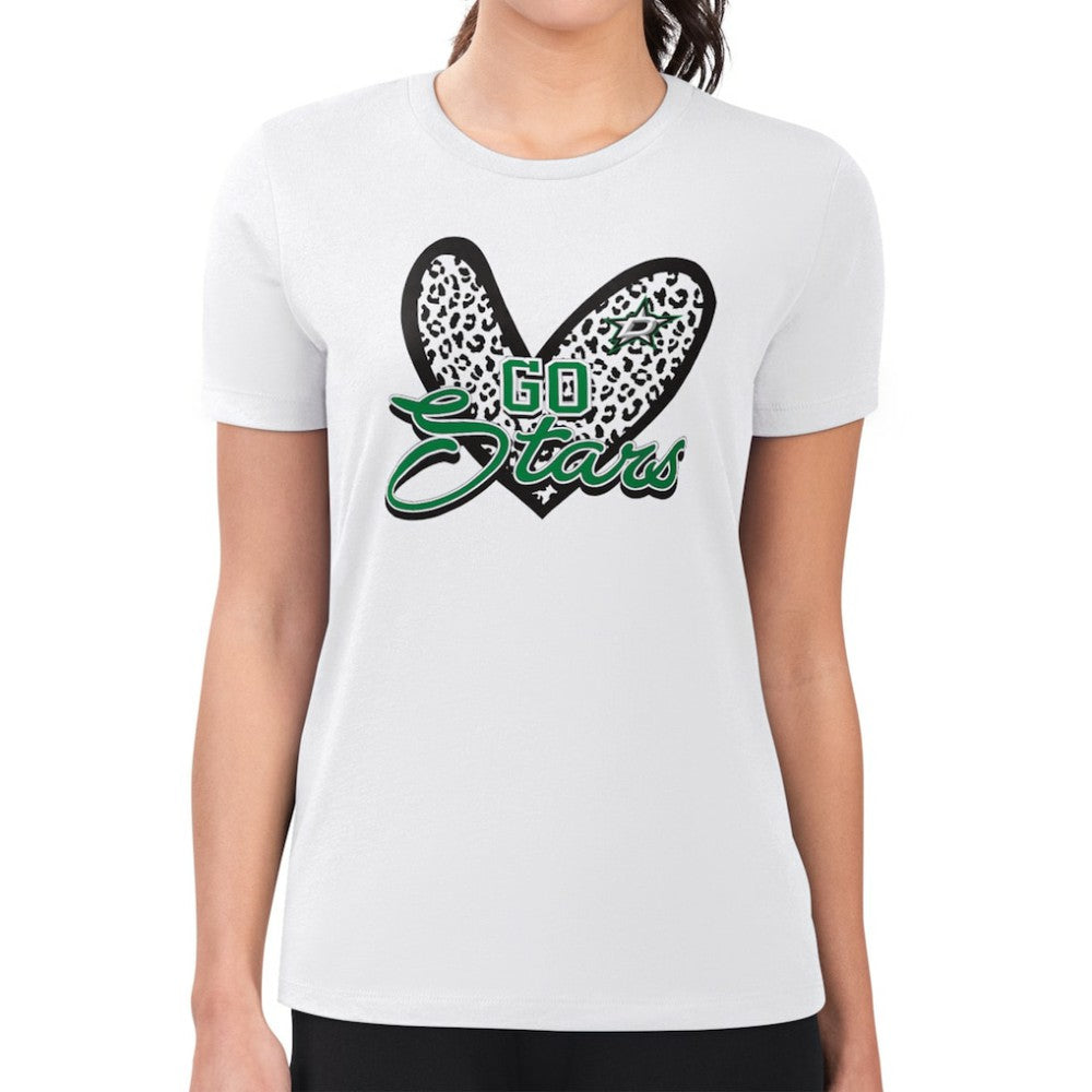 Dallas Stars - G-III 4Her by Carl Banks Women's Super-Slim Fit Lightweight Animal Print Heart T-Shirt White