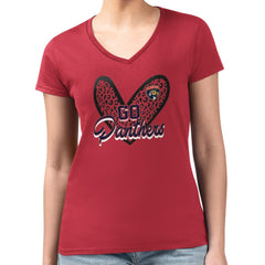 Florida Panthers - G-III 4Her by Carl Banks Women's Super-Slim Fit Lightweight Animal Print Heart V-Neck T-Shirt Red